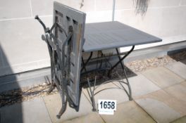 2: Grey Painted Timber Topped Patio/Balcony Tables on Folding Black Steel Legs