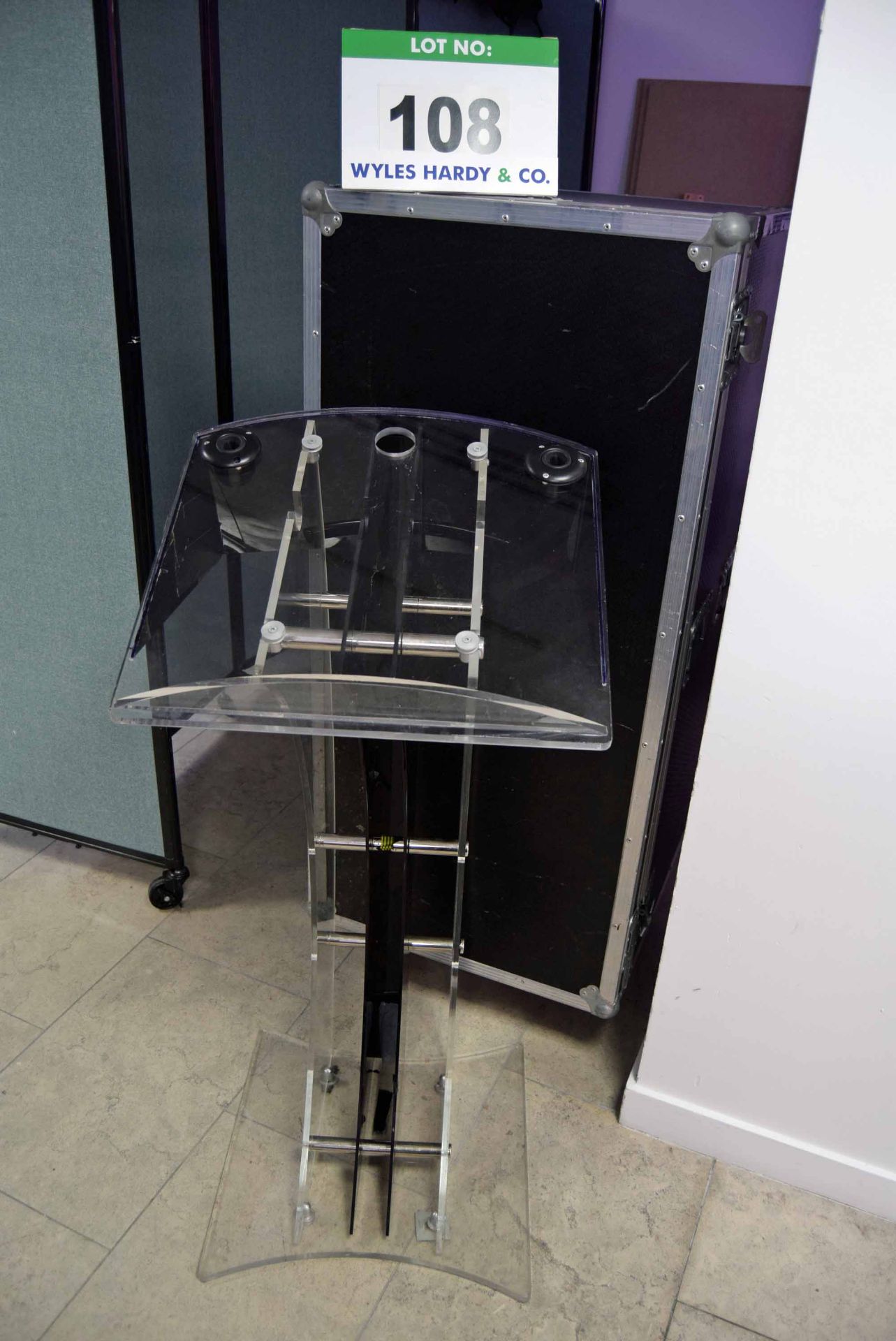 A Perspex Constructed Free Standing Lectern complete with Castor mounted Flight Case - Image 2 of 2