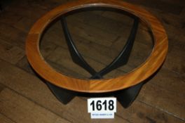 A Circular Teak Glass Topped Low Table 840mm Diameter with Black Painted Base