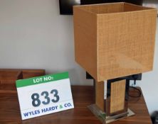 An Unbranded Polished Metal Box Base Desk Lamp with Hessian Inset Panels and Hessian Box Shade