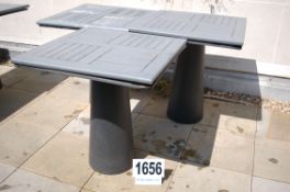 3: Grey Painted Timber Topped Pedestal Patio Tables on Heavy Conical Resin Pedestals 700mm x 700mm