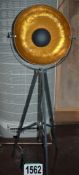 A Black Painted Floor Lamp on a Height Adjustable Pole Support on a Tripod Stand with Dome Shaped