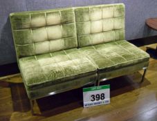 A Pair of Green Velour Upholstered Bench Style Reception Chairs on Chromed Steel Frame