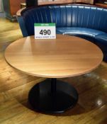 A 1200mm dia. Light Oak Veneer Circular Pedestal Dining Table on a Heavy Black Steel Pedestal Base