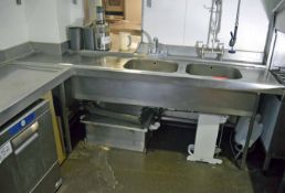 A Free Standing Pot Wash Pre-Wash Unit comprising Stainless Steel Bunded Table, 1430mm x 700mm, Twin