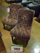 A Pair of George Smith (Newcdastle) Brown Buttoned Velour Upholstered Salon Chairs on Turned Wooden