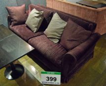 A Claret Fabric Upholstered 2-Seater Settee with Removable Back and Seat Cushions, Pelmeted Base and