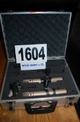 2: AKG C10005 Boom Atached Microphones and a Clamp Mounted Mouth Piece in a Light Alloy Carry Case