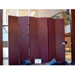 A Burgundy Painted Timber 6-Section Folding Free Standing Privacy Screen - 3M x 3M Fully Extended