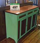 A 1500mm long x 500mm deep x 1000mm high Mahogany Sideboard with Green Painted Detailing and