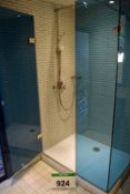 A Corner Shower comprising 1200mm x 900mm Composite Shower Tray with Tinted Glass Enclosure,