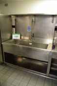 A 1550mm long x 820mm deep Built-In Commercial Stainless Sink with fitted Lower Shelf, Rear Upstand,