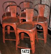 5: Orange Painted Pressed Steel Patio/Balcony Chairs