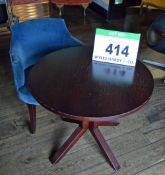 A Blue Velour Upholstered Tub Style Salon Chair on Rosewood Stained Timber Legs with a matching