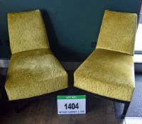 A Pair of Gold Sculpted Velour Upholstered Salon Chairs on Black Painted Wooden Frames