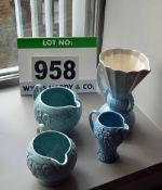 Four Various Blue Glazed and Decorated Ceramic Jugs