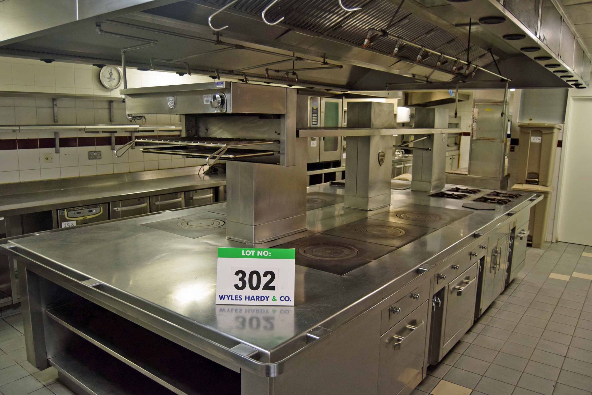 A 4340mm x 2140mm CHARVET Commercial Stainless Steel Gas Fired Cooking Island having Six Hot Plates,