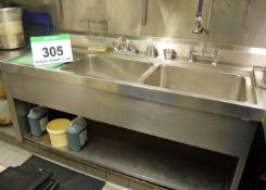 A 1865mm x 730mm Built-In Stainless Steel Commercial Double Bowl, Single Drainer Sink Unit with