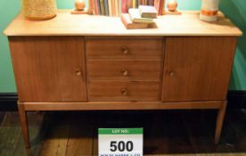 A 1420mm wide x 500mm deep Teak Sideboard on Square Section Tapered Legs with fitted Three Central