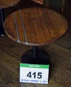 A 600mm dia. Mid Oak Stained Plank Topped Low Pedestal Table with Inset Twin Metal Bands on a