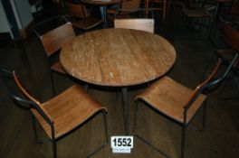 A Vintage Industrial Style Reclaimed Plank Topped Table 900mm Diameter on Tapered Metal Legs with 4: