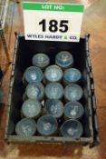 A Black Storage Crate containing circa One Hundred and Fifty Four Blue Earthenware Dessert Bowls