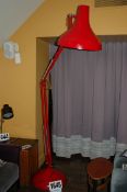 A Large Red Metal Angle Poise Floor Lamp (Dents to Base)