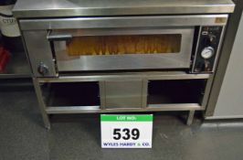 A LINCAT Single Door Electric Pizza Oven on a Dedicated Stainless Steel Pedestal Stand