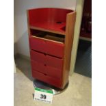 A Mid Oak Veneer Curved Lectern having 2-fitted Drawers and Spun Stainless Steel Base with