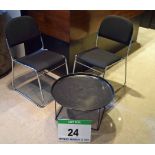 A Pair of Chromed Steel Framed Black Fabric Upholstered Skid Base Chairs with a Black Painted