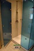 A Corner Shower comprising 1200mm x 900mm Composite Shower Tray with Tinted Glass Enclosure,