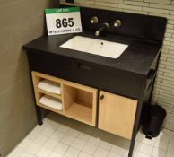 A Black Steel Framed Bathroom Vanity and Sink Unit having Black Resin Top with Splashback, Inset