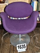 An ARTIFORT Little Tulip Purple Fabric Upholstered Swivel Chair on an Alloy Disc Base