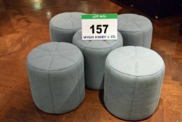 A Set of Five Blue Fabric Upholstered Circular Stools