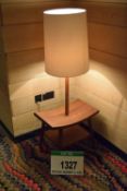 A DE LA ESPADA Teak Table Lamp with Convex Top, Lower Shelf and Teak Lamp Stand with Cream