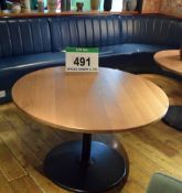 A 1200mm dia. Light Oak Veneer Circular Pedestal Dining Table on a Heavy Black Steel Pedestal Base