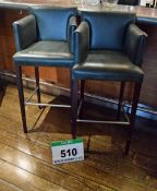 A Pair of Grey Leather Upholstered Tub Style Armchair Bar Stools on Square Section Tapered