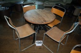 A Vintage Industrial Style Heavy Plank Topped Circular Table 690mm Diameter on a Rack and Pinion