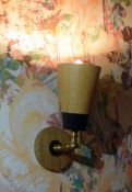 Three Light Oak and Black Painted Timber Wall Lights with Antique Brass Effect Fittings