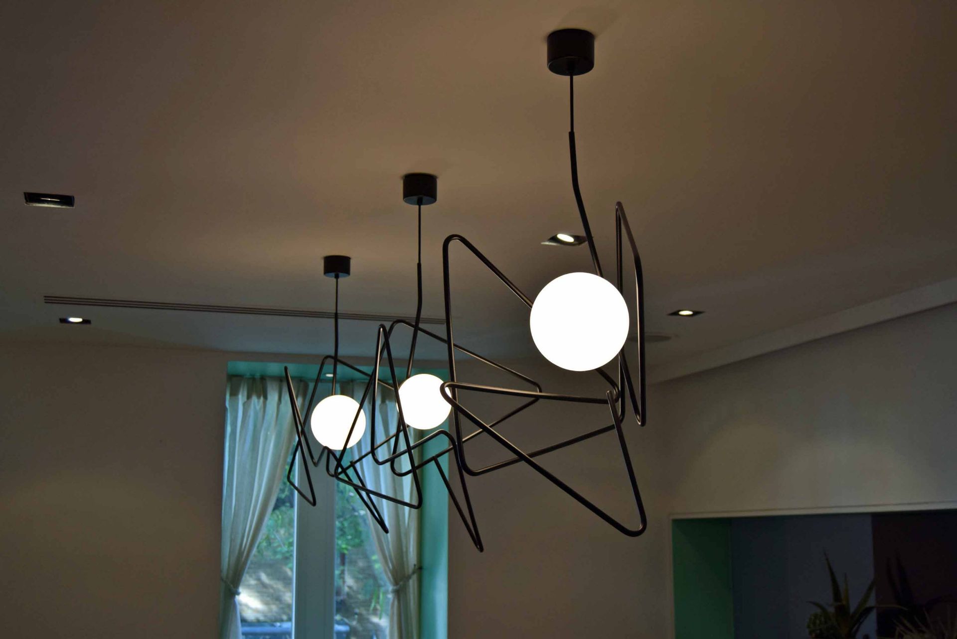 Three Abstract Design Globe Pendant Lights (Risk Assessment and Method Statement are required for