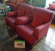 Two Red Patterned Fabric Upholstered Lounge Chairs with Removable Seat Cushion and Red/Grey