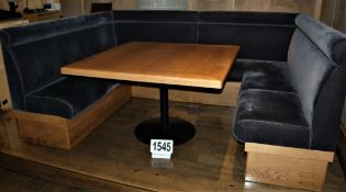 A Free Standing Timber Framed 'C' Shaped Banquette Seating Unit with Blue Velour Upholstered Fixed