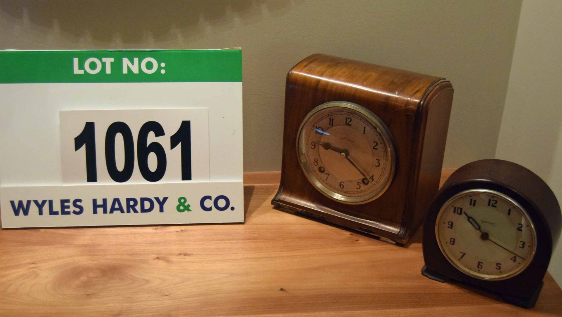 A SMITHS OF DERBY Wood Case Mantle Clock and A CROUCH OF CARDIFF AND NEWPORT Wood Case Chiming