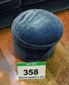 A Blue Velour Upholstered Muffin Top Pouffe