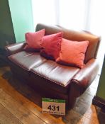 A Dark Tan Leather Upholstered 2-Seater Settee with matching Piping with Removable Seat Cushions and