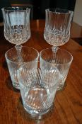3: Fluted Whiskey Glasses and a Pair of Cut Glass Wine Glasses