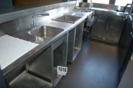 A Free Standing L-Shaped Bar Comprising Stainless Steel Sink, Bunded Prep Unit with Two Fitted Mixer