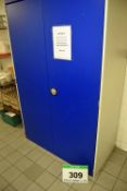 A Blue and Grey Steel Tall Double Door Storage Cupboard and Contents (As Photographed)