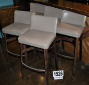 5: Timber Framed Bar Stools with Fitted Foot Rest and Taupe Leatherette Upholstered Seat and Back