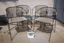 4: Black Painted Steal Framed Tub Style Patio/Balcony Chairs with Woven Beige and Black Plastic Cord